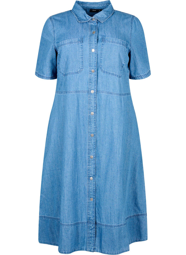 Denim shirt dress with short sleeves, Light Blue, Packshot image number 0