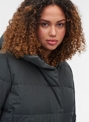Long, hooded puffer winter jacket, Dark Grey Melange, Model image number 2