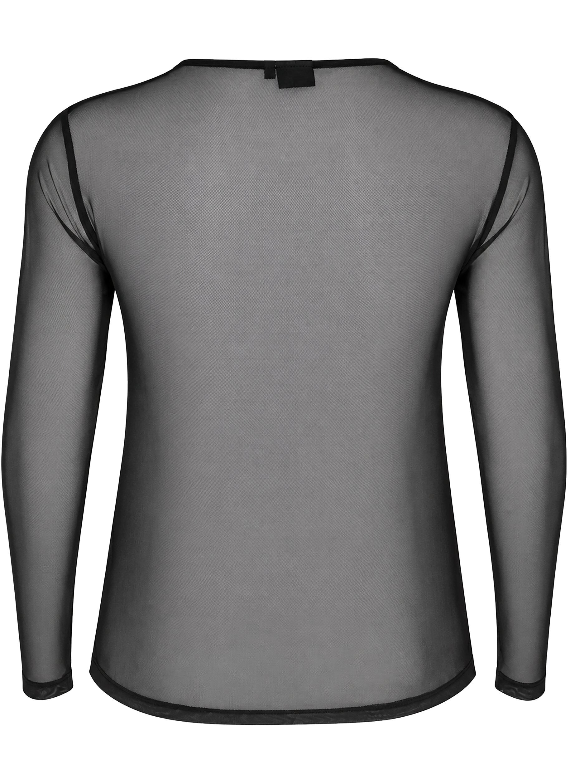 ZizzifashionMesh blouse with long sleeves, Black, Packshot image number 1
