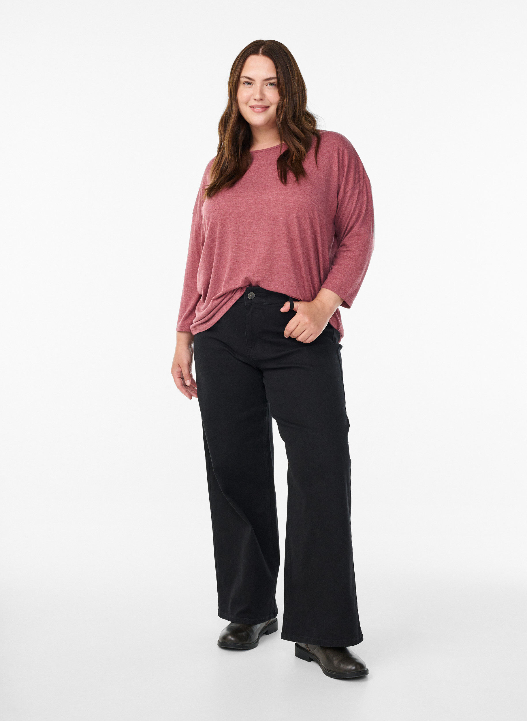 Zizzifashion Jersey blouse with 3/4 sleeves, Red, Model image number 1
