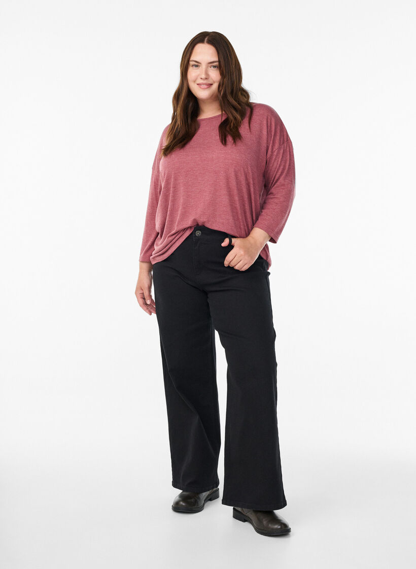 Jersey blouse with 3/4 sleeves, Red, Model image number 1