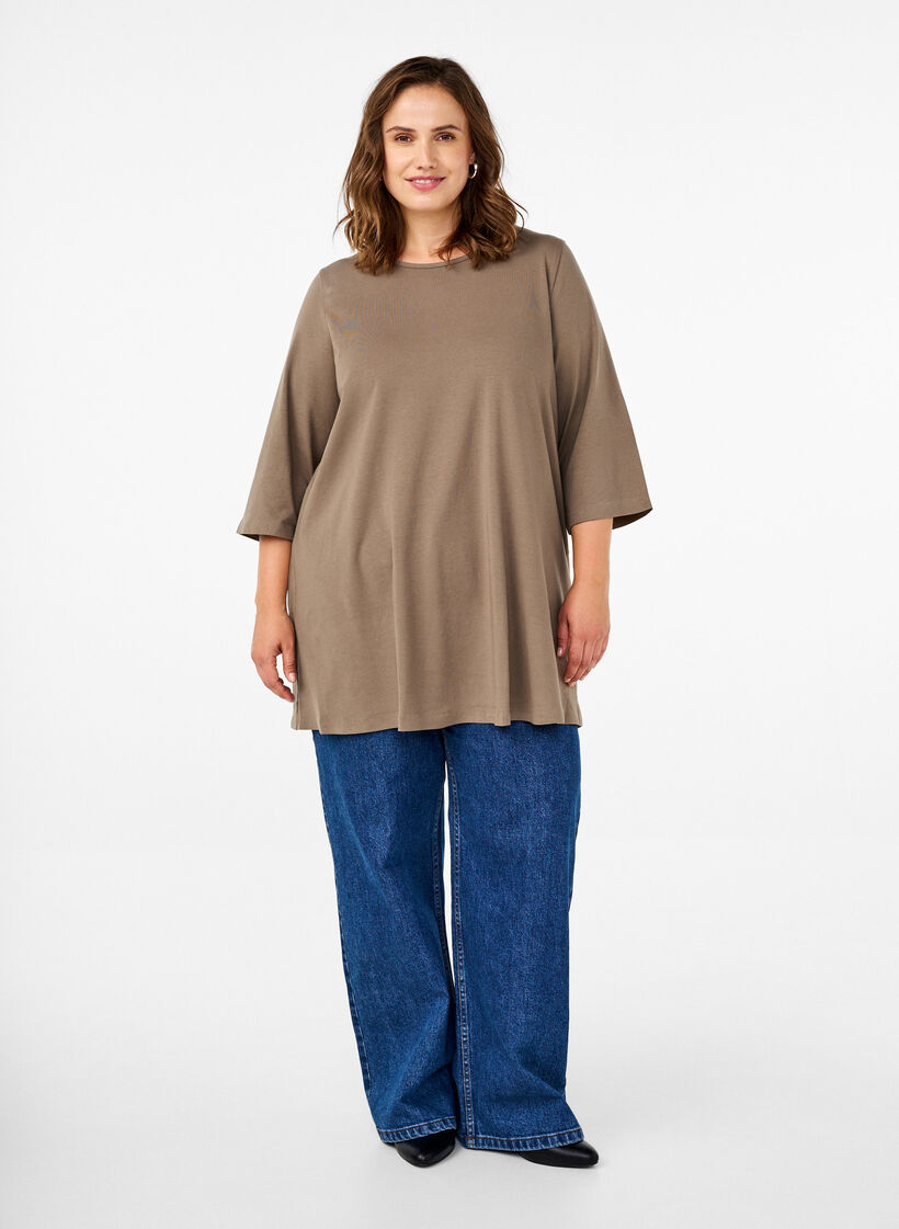 A-shape tunic with 3/4 sleeves, Shitake, Model image number 2
