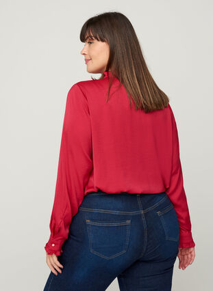 Long-sleeved shirt with ruffles, Cerise, Model image number 1