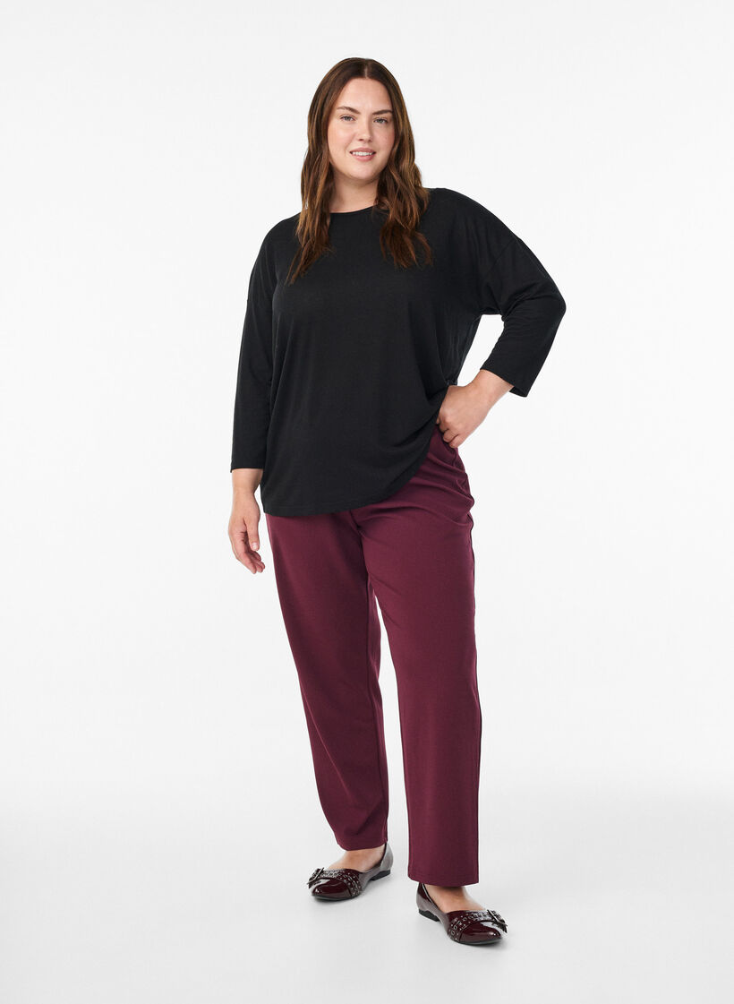 Jersey blouse with 3/4 sleeves, Black, Model image number 1