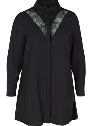 Long-sleeved tunic with lace details, Black, Packshot image number 0