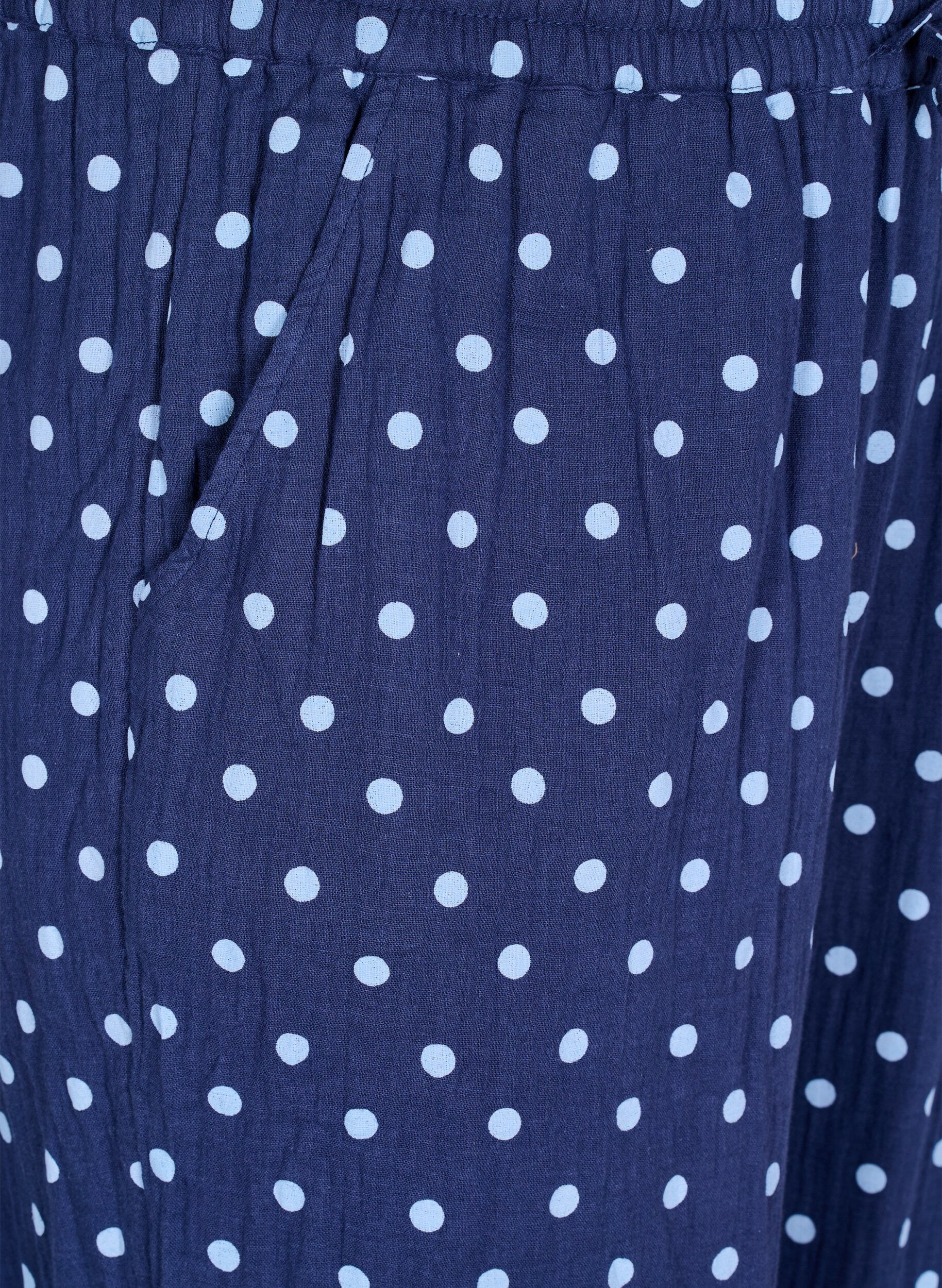 Zizzifashion Loose trousers in cotton muslin with polka dots, Blue, Packshot image number 2