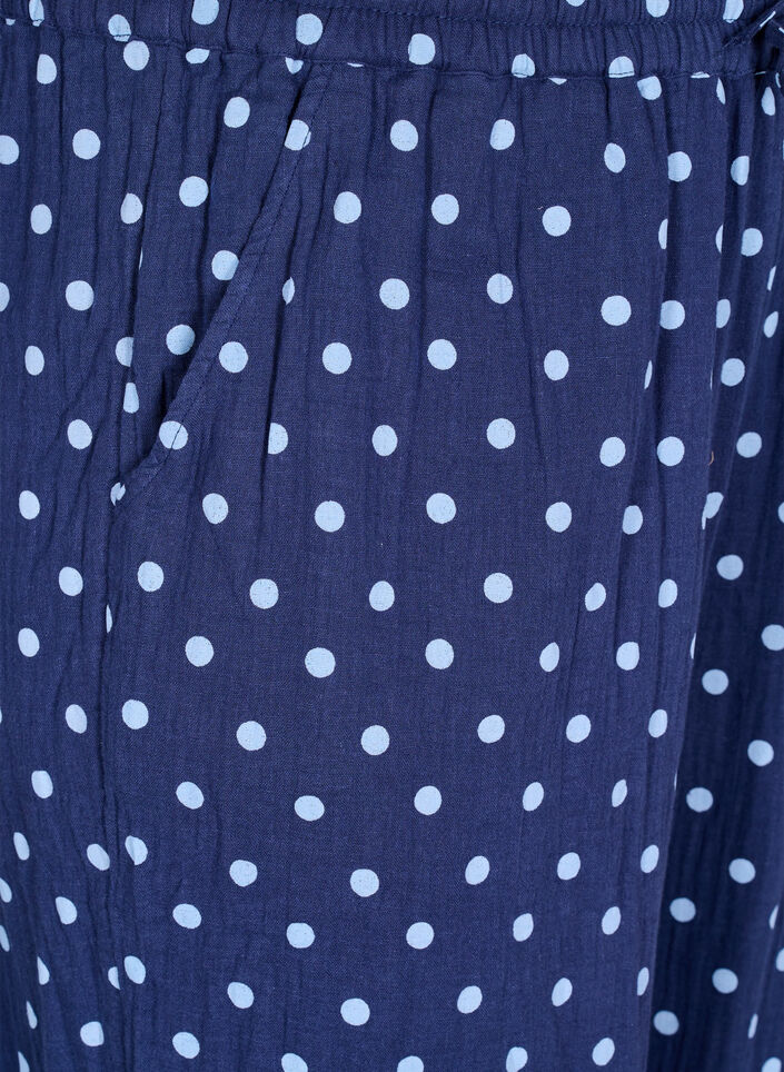 Loose trousers in cotton muslin with polka dots, Blue, Packshot image number 2