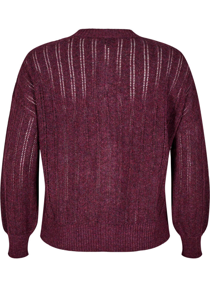 Knitted cardigan with openwork pattern, Dark Bordeaux, Packshot image number 1