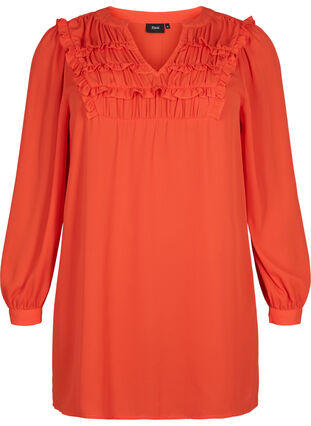 Long sleeve dress with ruffles, Orange.com, Packshot image number 0