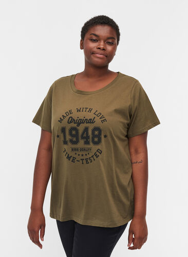 Organic cotton T-shirt with print detail, Ivy Green, Model image number 0
