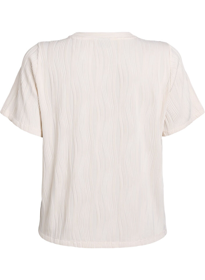 Blouse with short sleeves and a wavy texture, Beige, Packshot image number 1