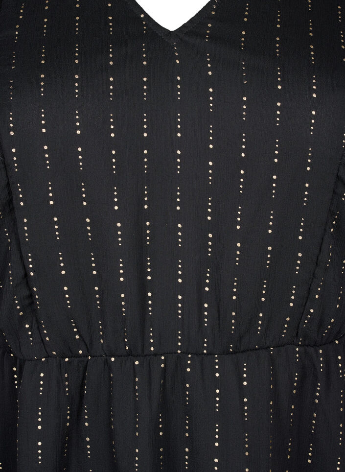 Patterned chiffon dress with ruffles, Black, Packshot image number 2