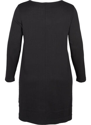 Long-sleeved knitted dress with an A-line shape, Black, Packshot image number 1