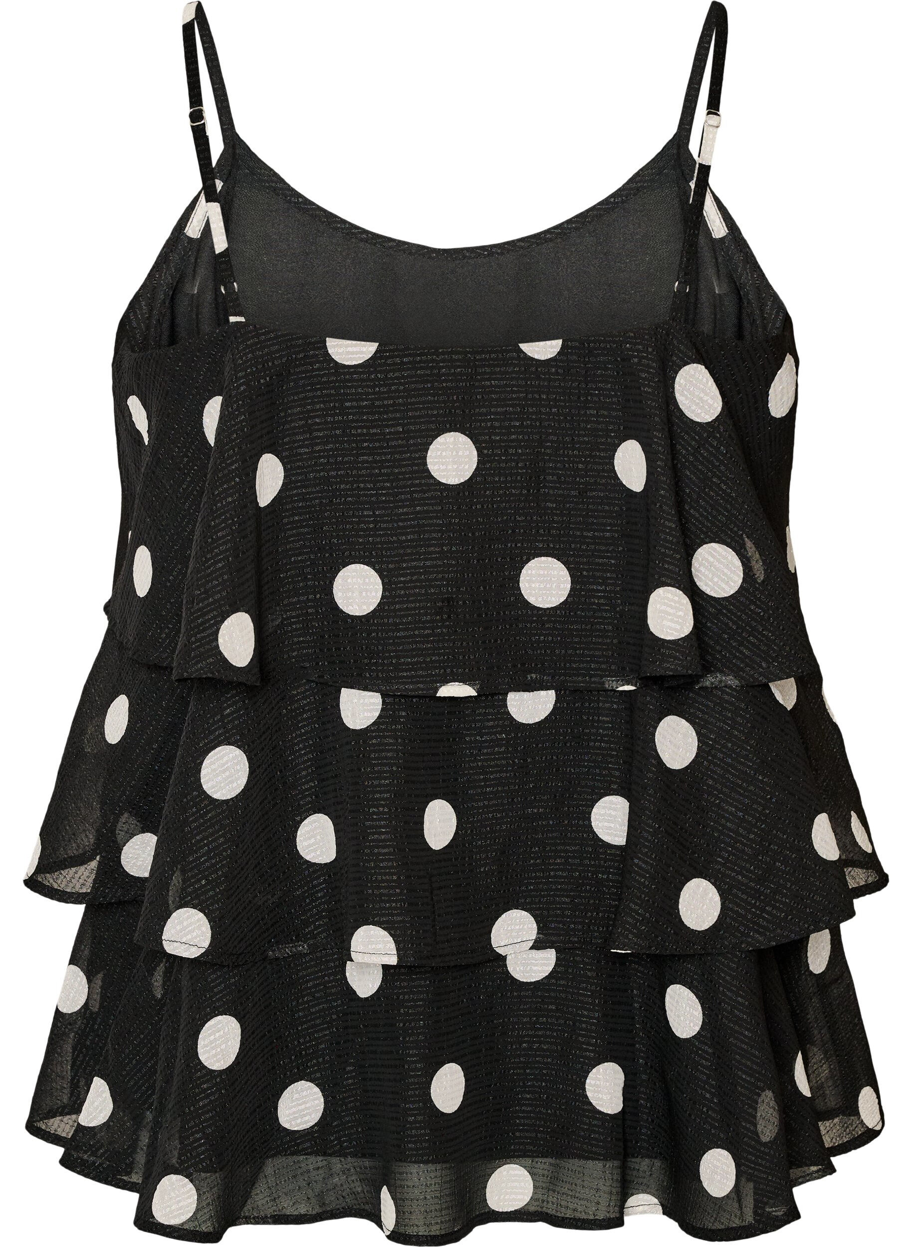 Zizzifashion Layered top with ruffles and spaghetti straps, Black, Packshot image number 1