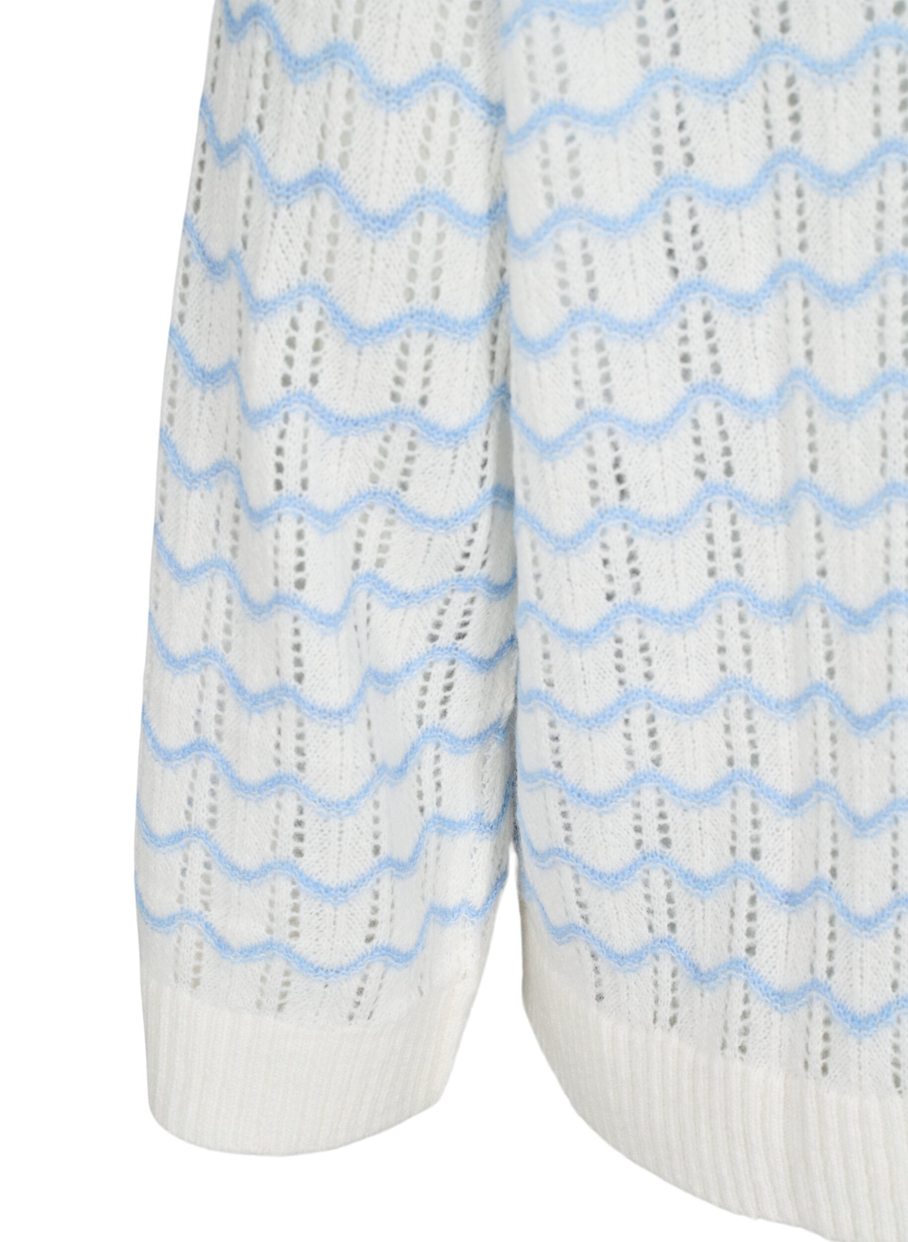 Zizzifashion Loose-fitting knitted blouse with a wavy pattern, Cloud Dancer Comb, Packshot image number 3