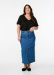 FLASH - Midi denim skirt with a front slit, Blue, Model image number 0