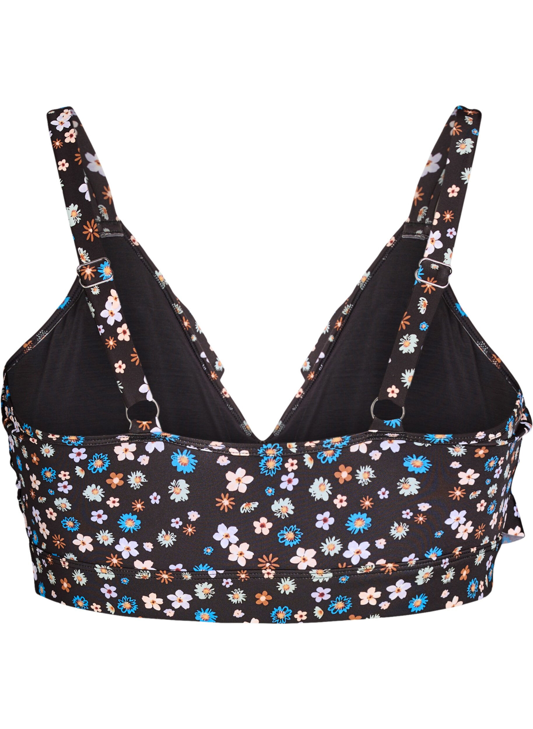 Zizzifashion Floral bikini top with ruffle details, Brown, Packshot image number 1