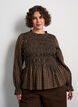 Checked blouse with smocking and peplum, Brown, Model image number 0