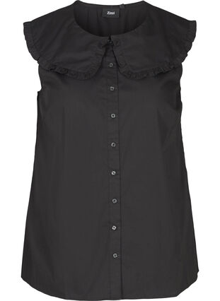 Sleeveless shirt with a large collar, Black, Packshot image number 0