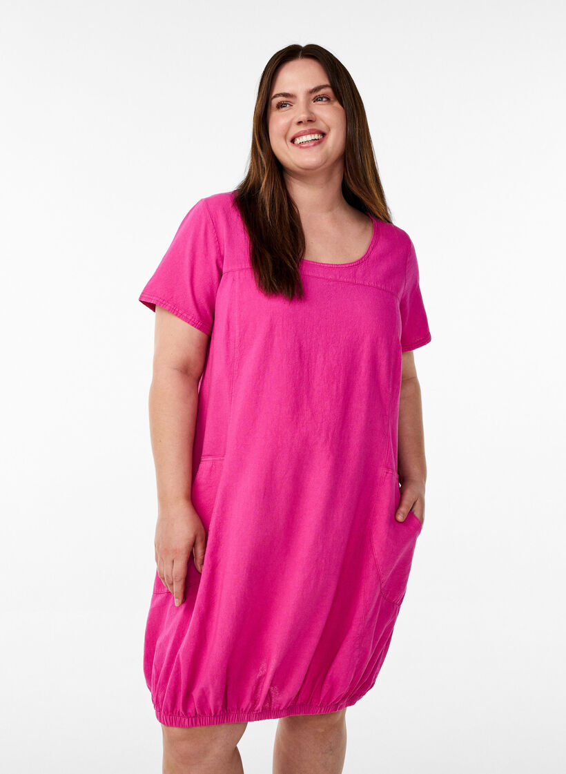 Short sleeve cotton dress, Rose, Model image number 0