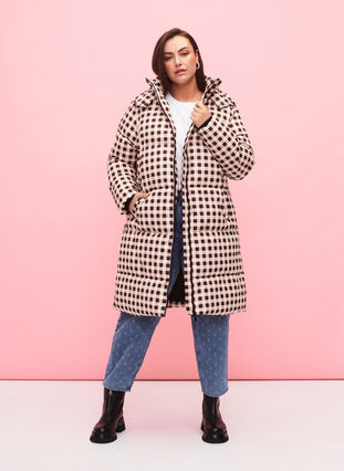 Checked puffer winter jacket, Black w. Nomad Check, Model image number 3