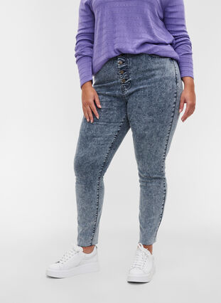 Cropped Bea jeans with extra high waist, Blue Snow Wash, Model image number 3