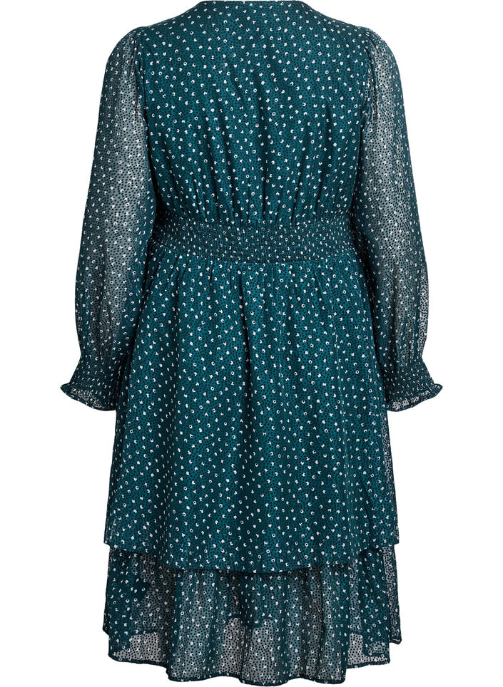 Midi dress in chiffon with dotted pattern, Green, Packshot image number 1