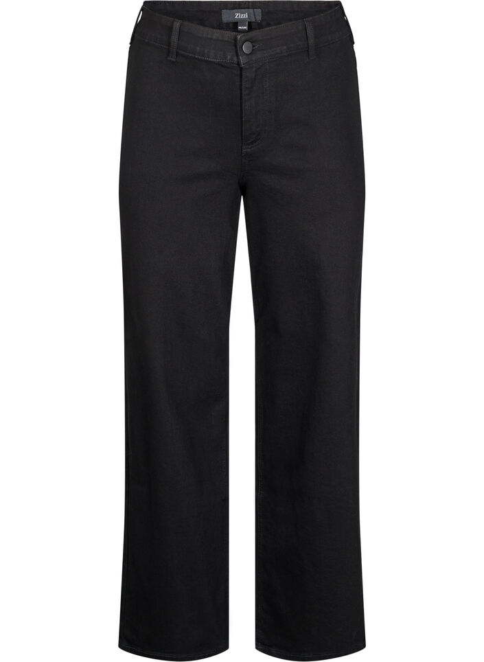 High-waisted jeans with wide legs, Black, Packshot image number 0