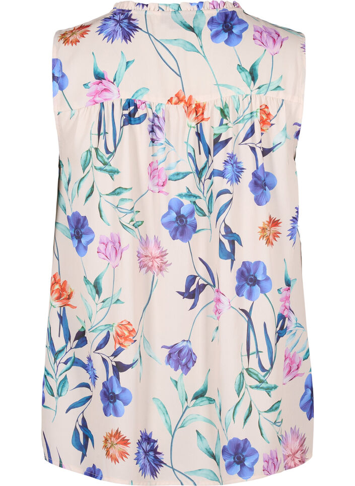 Floral top with tie detail, Buttercream Blue Fl., Packshot image number 1