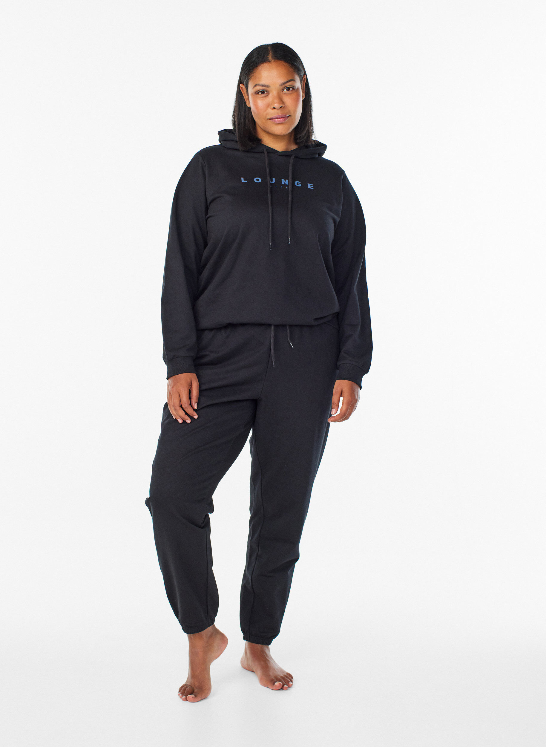 ZizzifashionSweatshirt with hood and print, Black, Model image number 1
