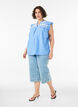Sleeveless cotton blouse with ruffle edges, Light Blue, Model image number 1