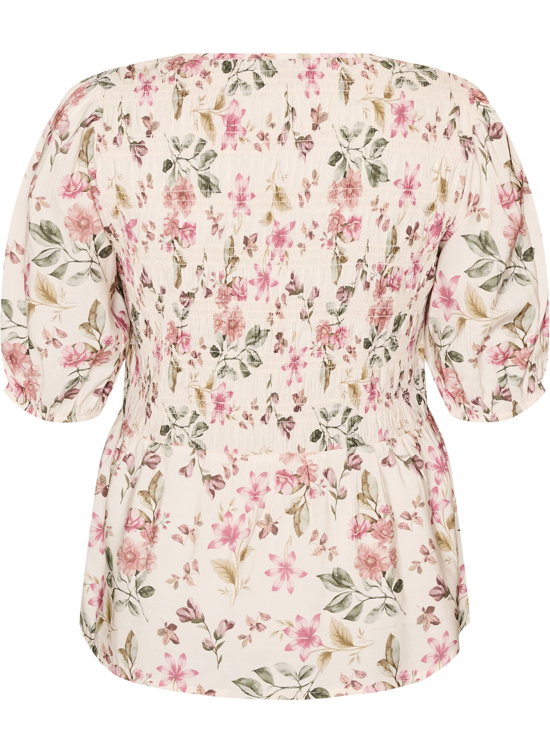 Zizzifashion Viscose blouse with smock and peplum effect, Vanilla, Packshot image number 1