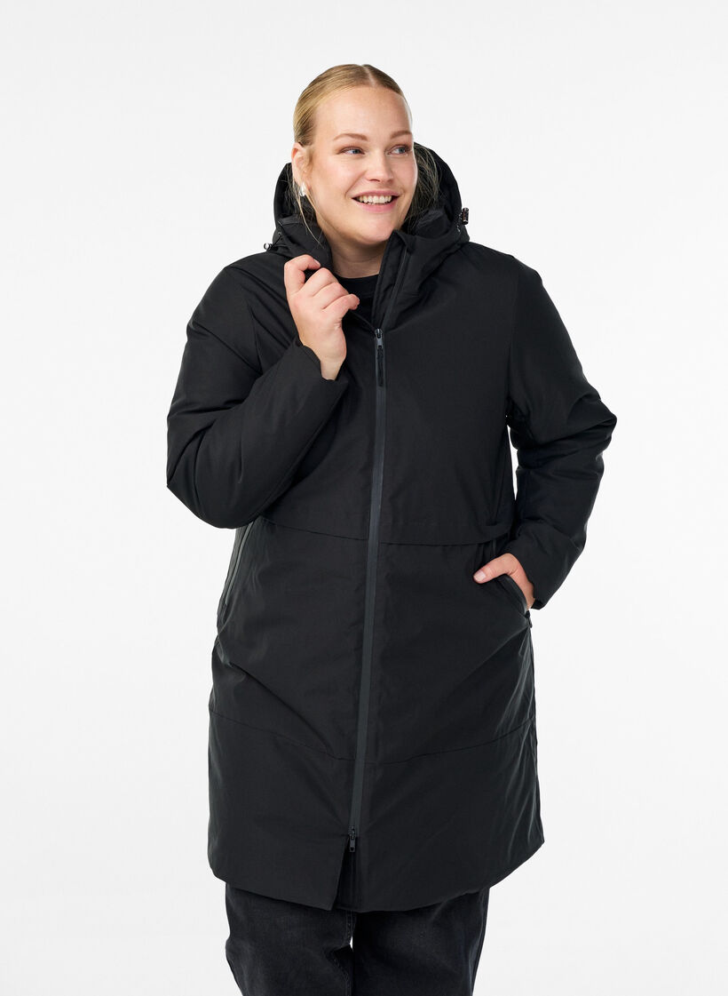 Winter jacket with adjustable waist, Black, Model image number 0