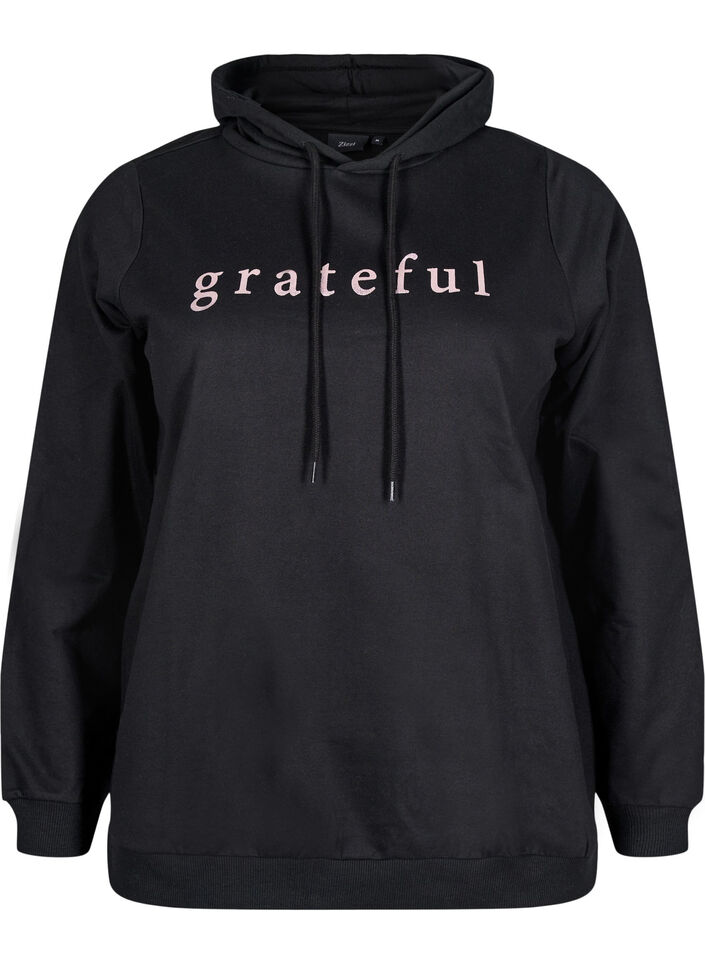 Sweatshirt with hood and print, Black, Packshot image number 0