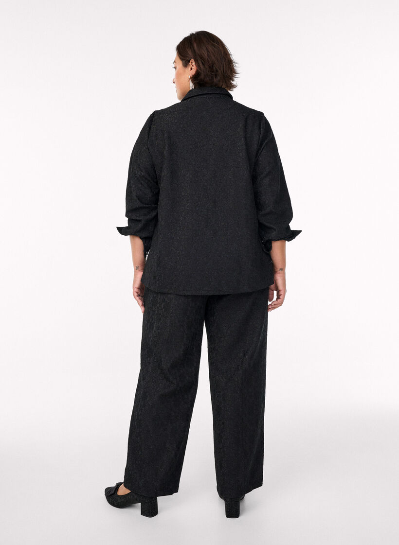 Trousers with a lace texture and glitter thread, Black, Model image number 1