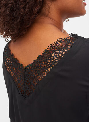 Top with 3/4 sleeves and lace back, Black, Model image number 2