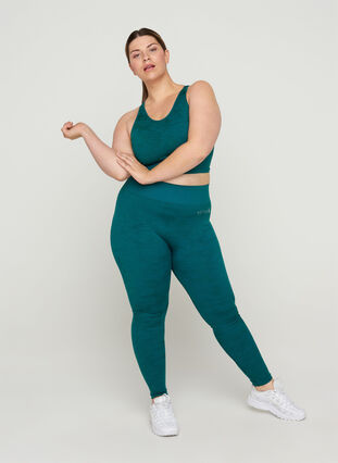 Cropped exercise tights with pattern, Balsam, Model image number 2