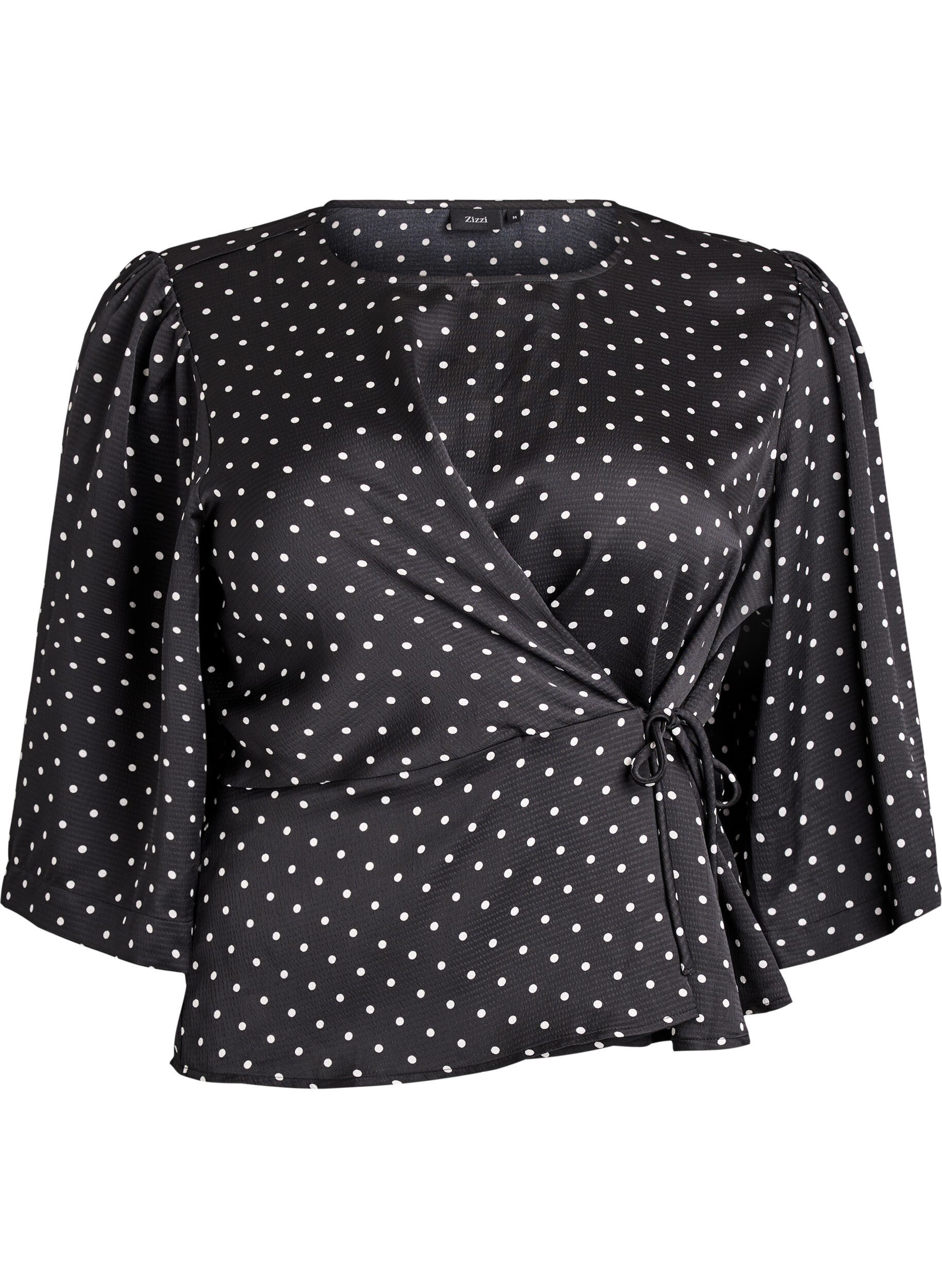 Polka dot blouse with tie-fastening and 3/4-sleeves