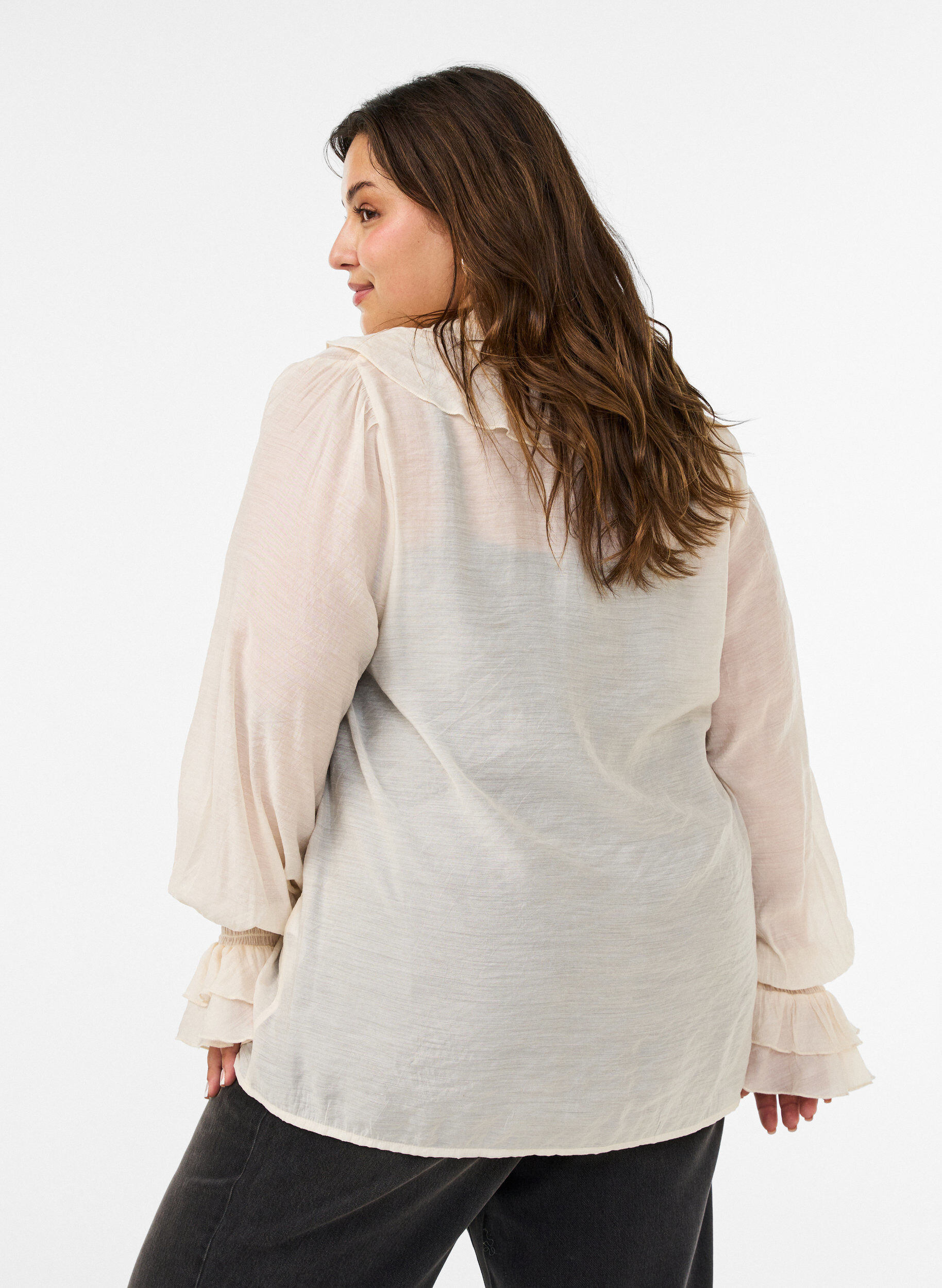 ZizzifashionViscose blouse with ruffles and long sleeves, Vanilla, Model image number 2