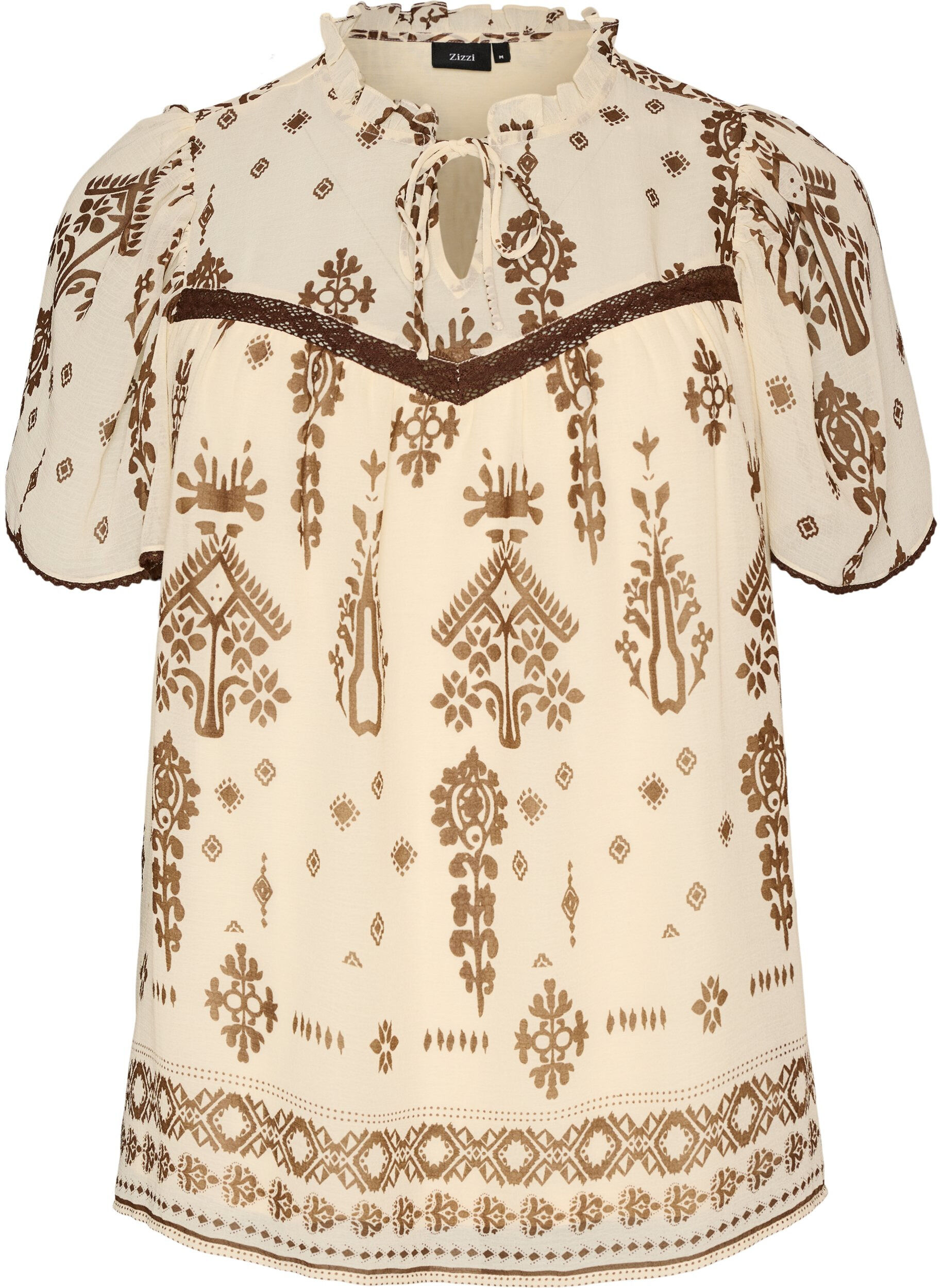Zizzifashion Blouse with pattern and crochet trim, Beige, Packshot image number 0