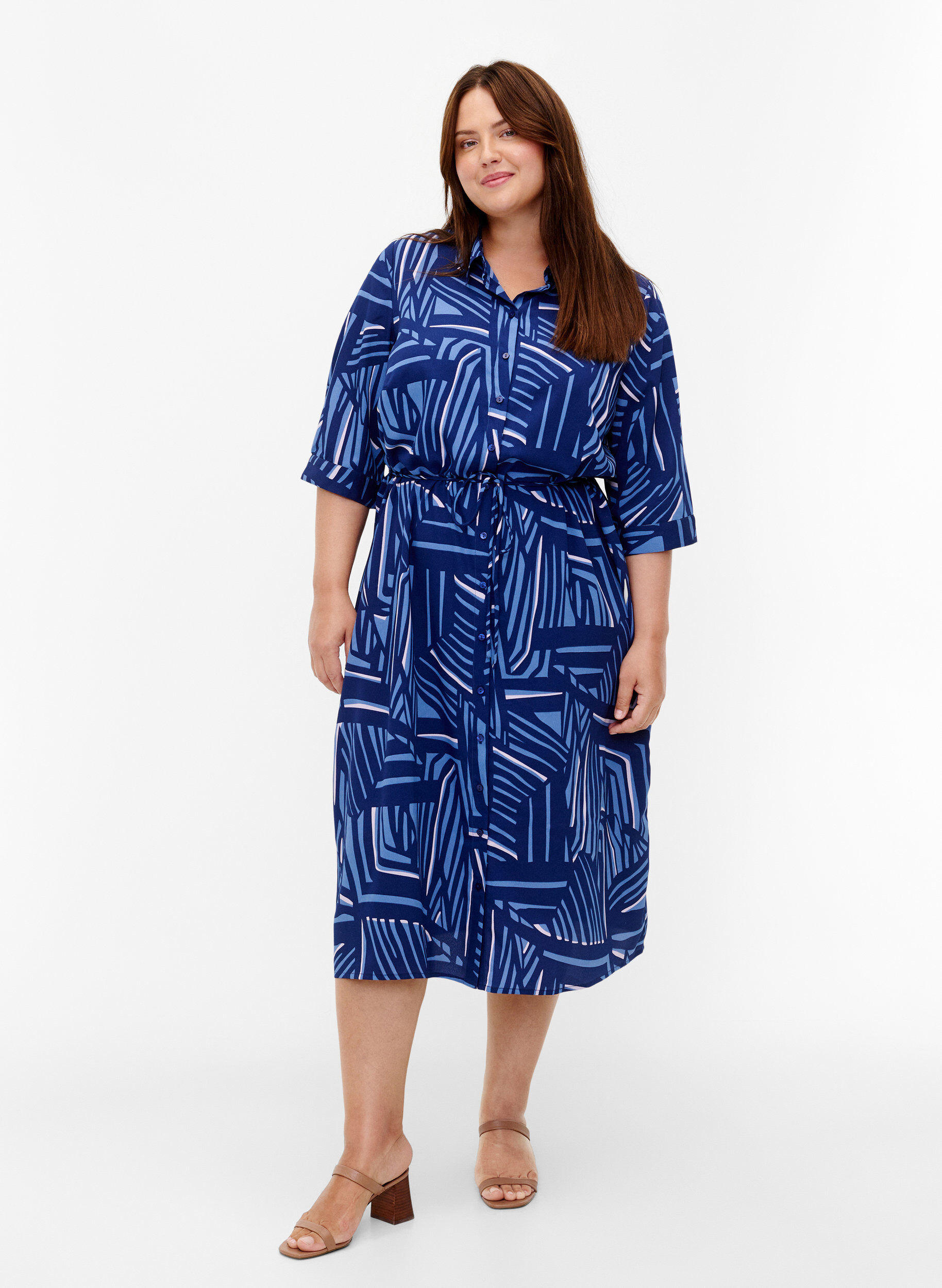 Zizzifashion FLASH - Shirt dress with print, Medieval Blue AOP, Model image number 2
