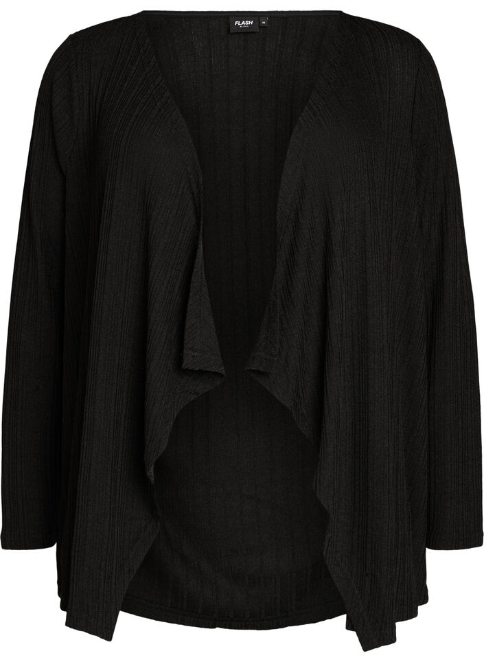 Open cardigan in textured jersey, Black, Packshot image number 0