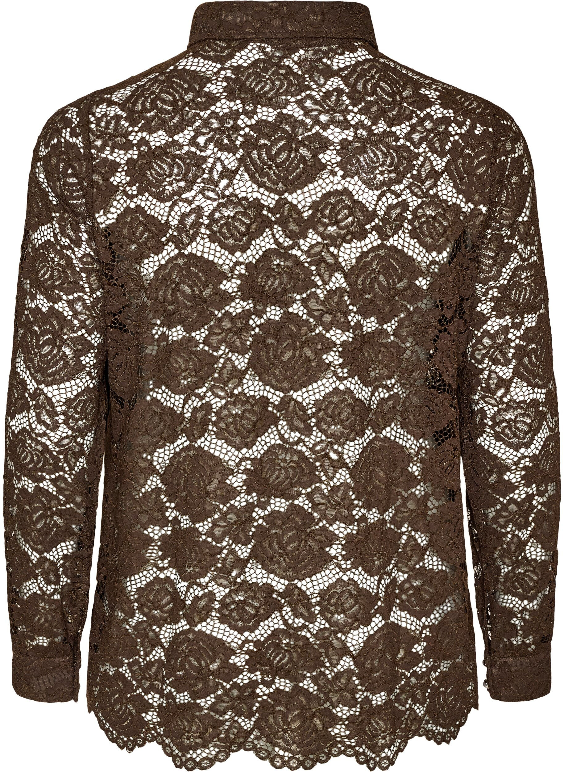 ZizzifashionLace shirt with pearl buttons, Brown, Packshot image number 1