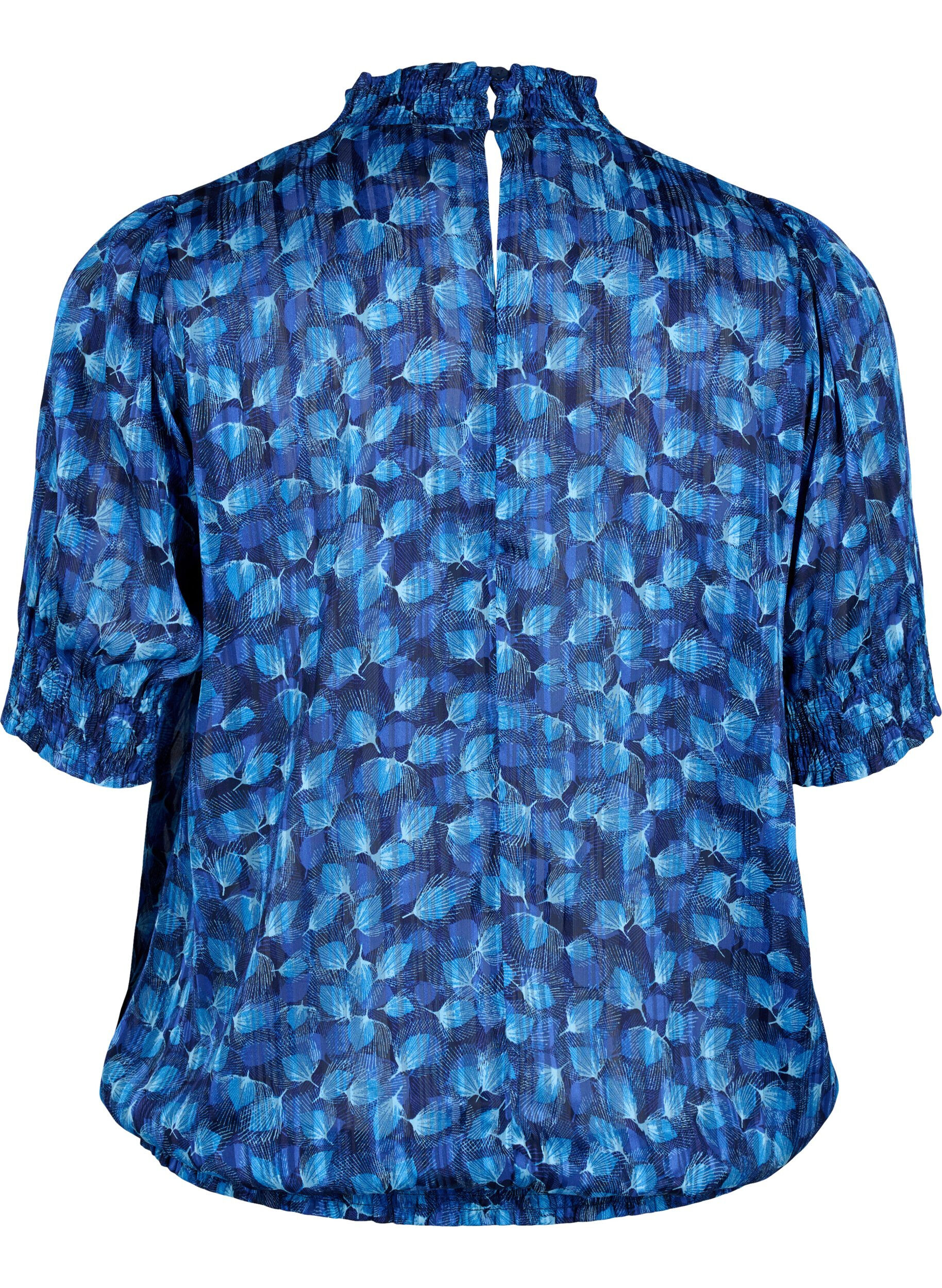 Zizzifashion Short-sleeved smock blouse with print, Navy Blazer Leaf AOP, Packshot image number 1