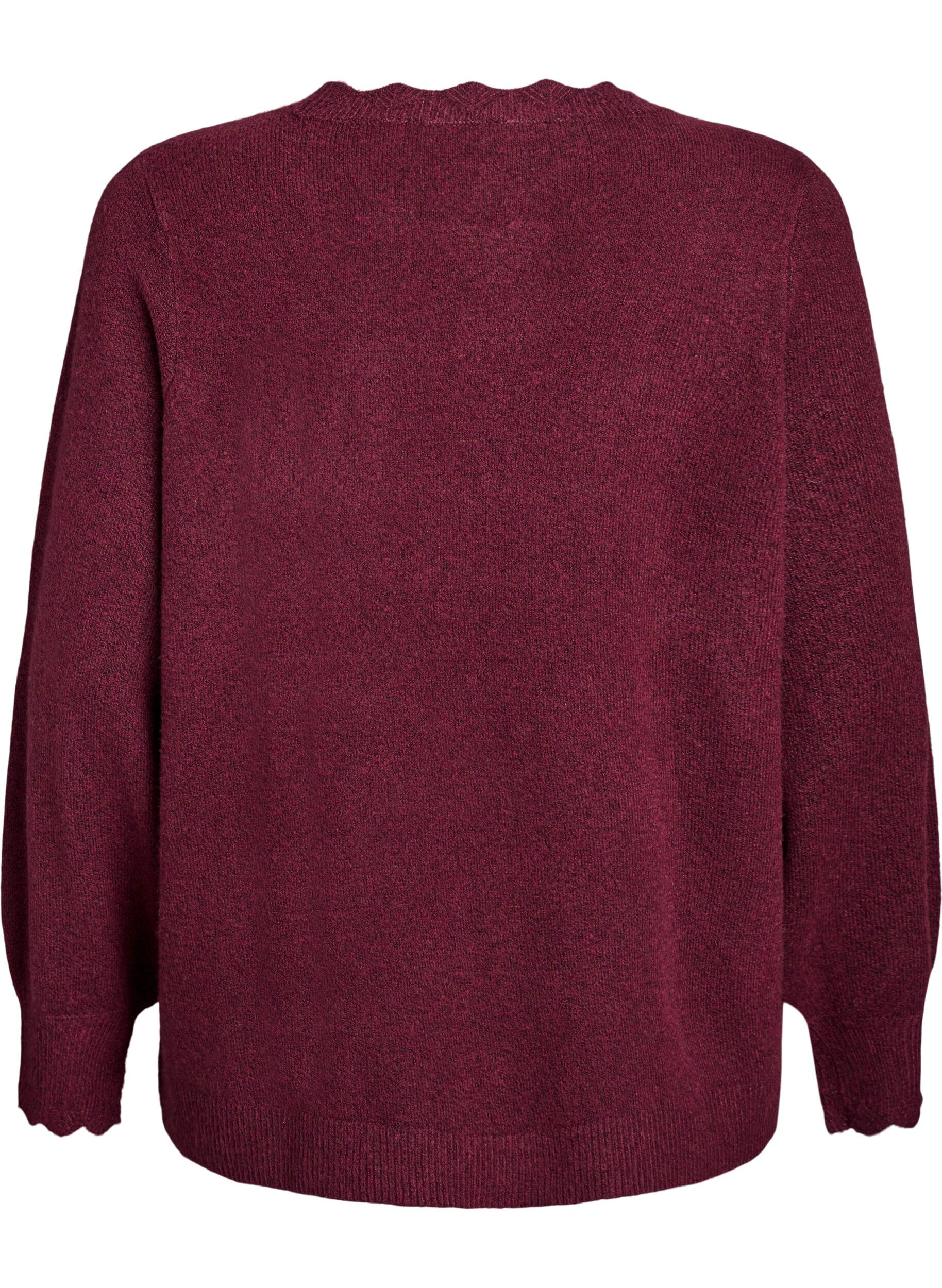 ZizzifashionKnitted blouse with wavy edges, Dark Bordeaux, Packshot image number 1