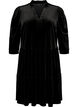 Velour dress with ruffle collar and 3/4 sleeves, Black, Packshot image number 0