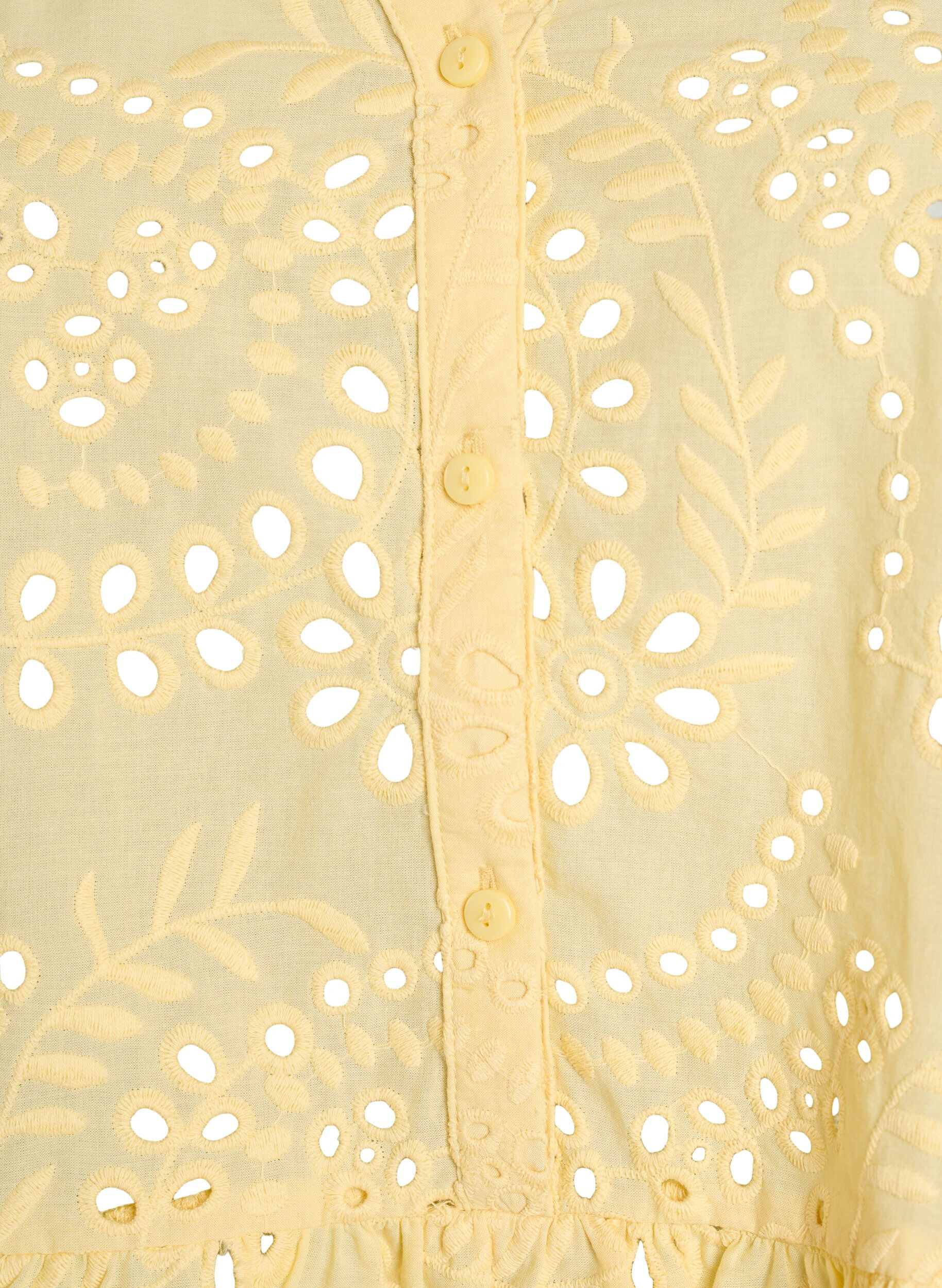 Zizzifashion Sleeveless broderie anglaise blouse with ruffles, Yellow, Packshot image number 2