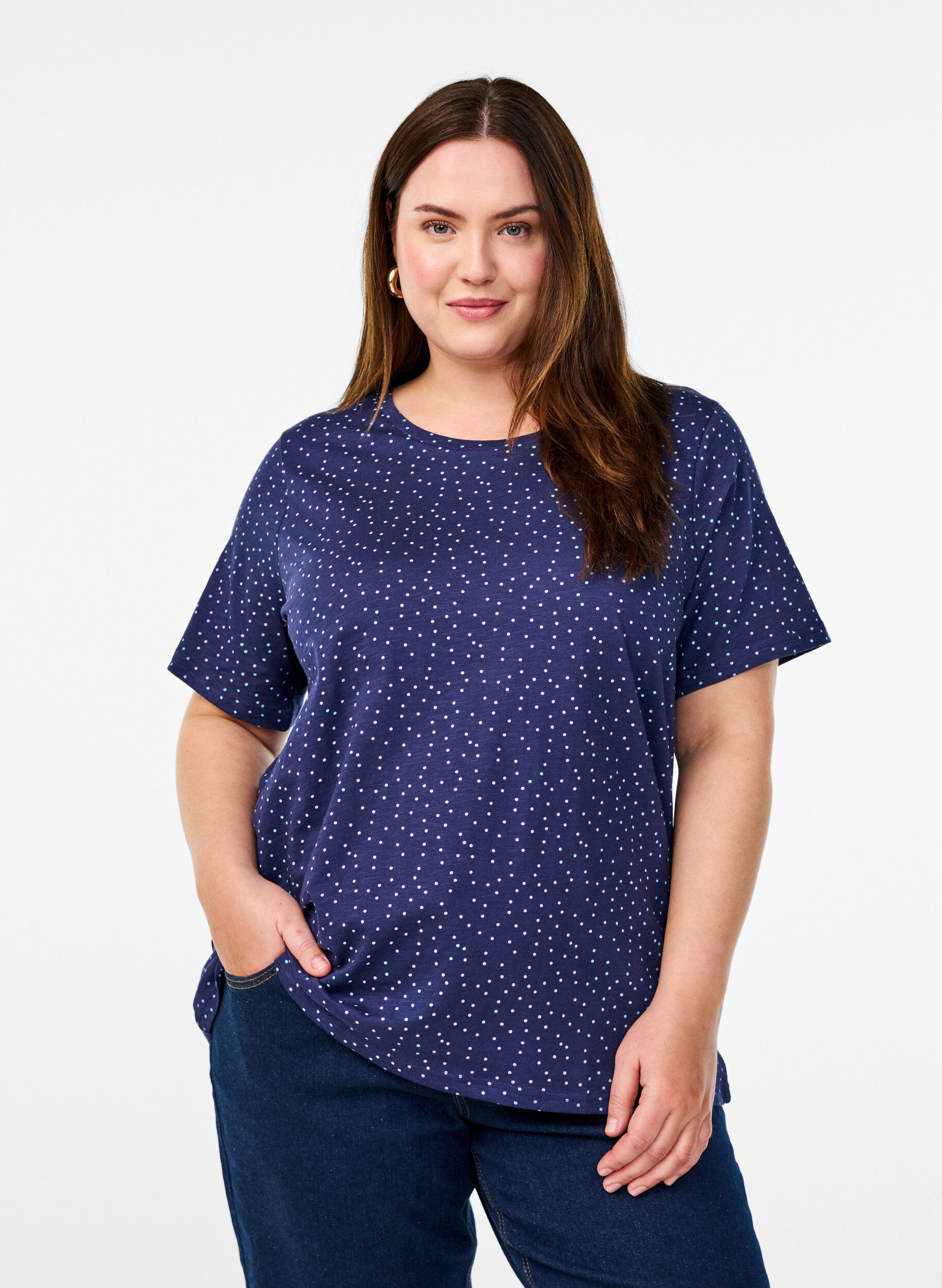 Zizzifashion Organic cotton T-shirt with dots, Blue, Model image number 0