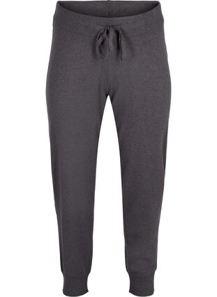 Knitted pants with drawstring and ribbed material, Dark Grey Melange, Packshot image number 0