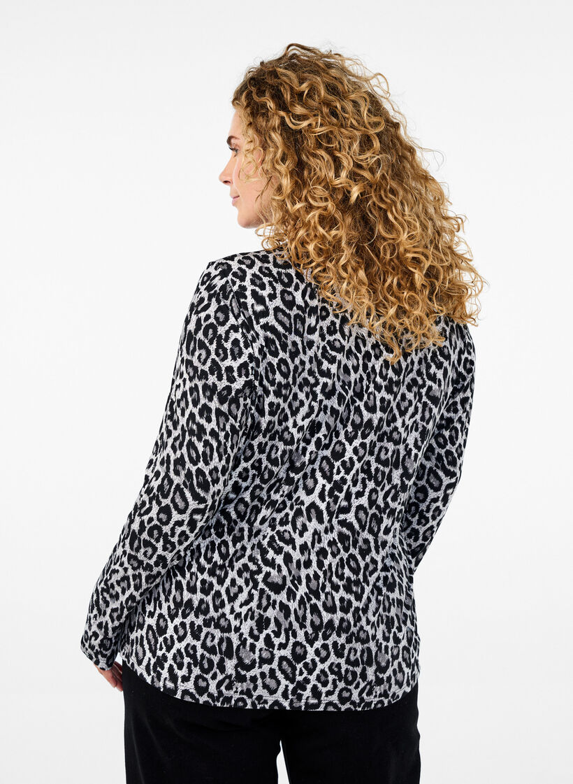 Long-sleeved blouse with leopard print, Dark Grey, Model image number 2
